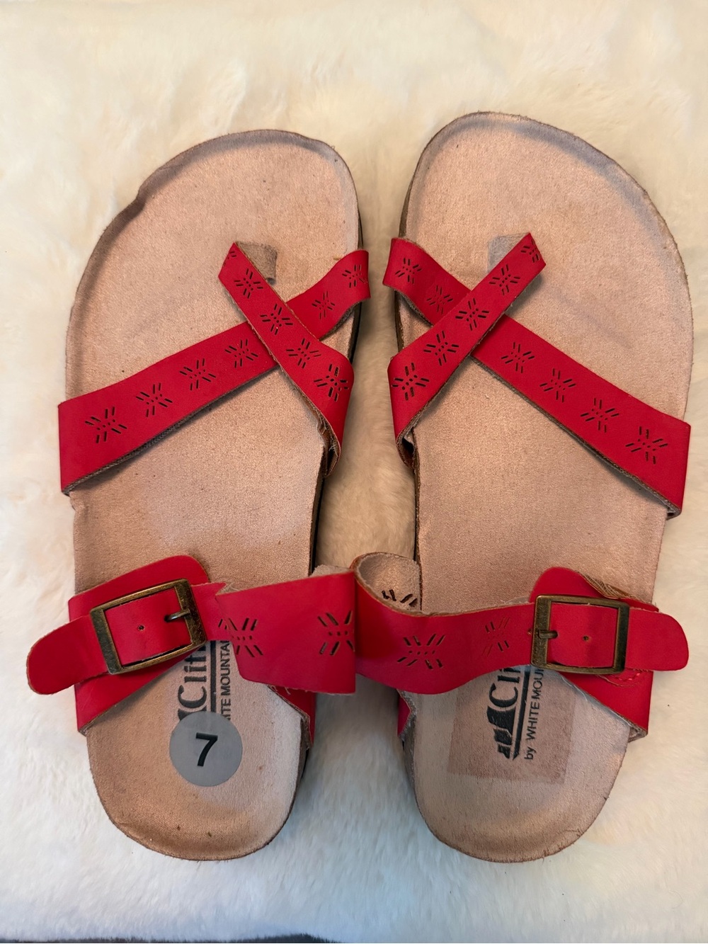 Cliffs by WHITE MOUNTAIN Red Laser-Cut Cross-Strap Sandals